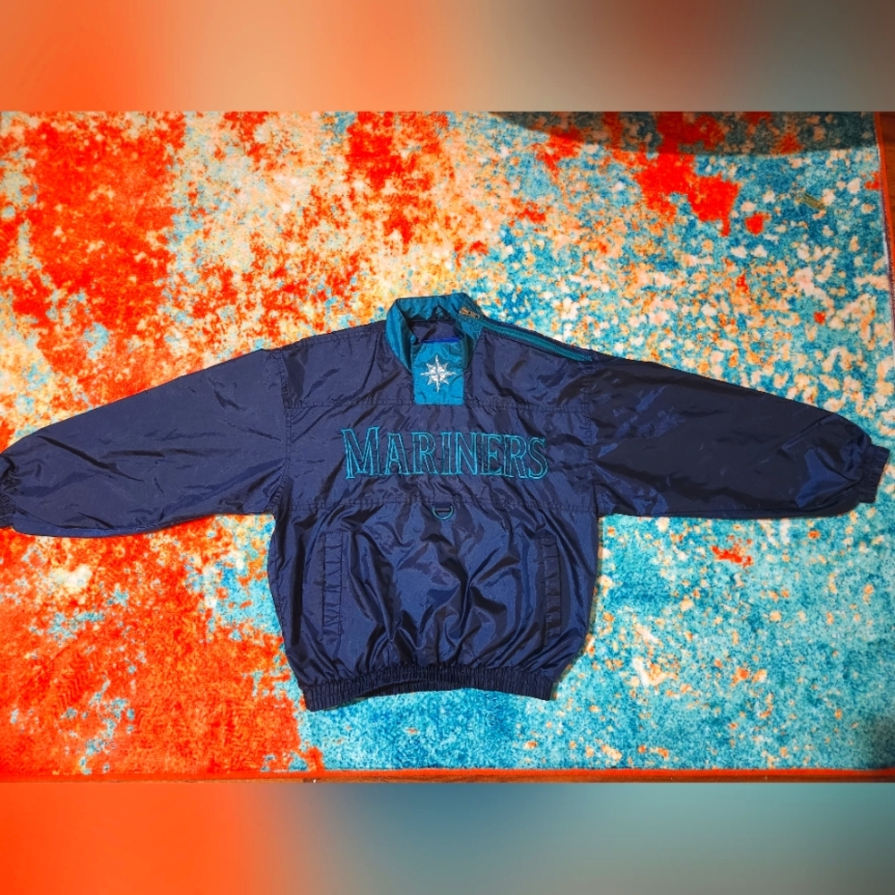 Mariners navy blue and green windbreaker small
